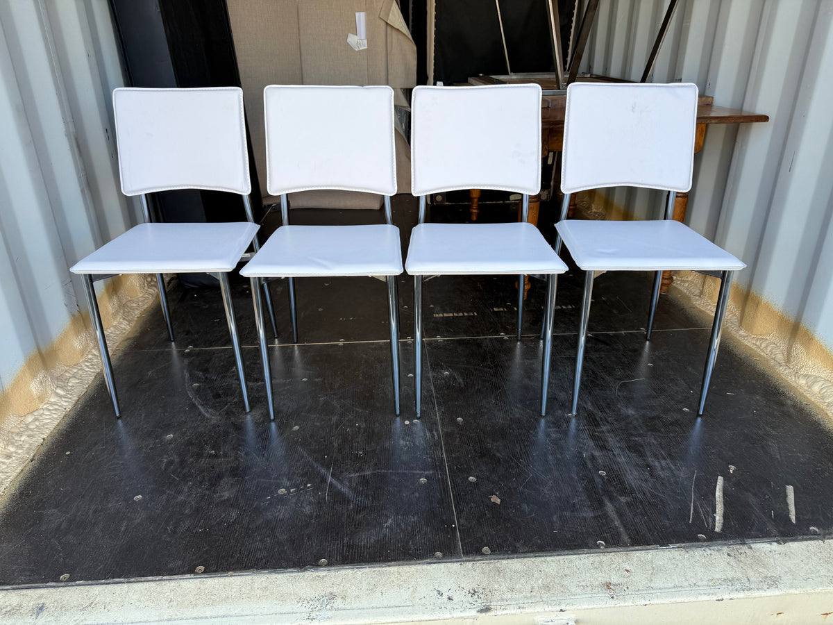 Set of 4 White Faux Leather Chairs