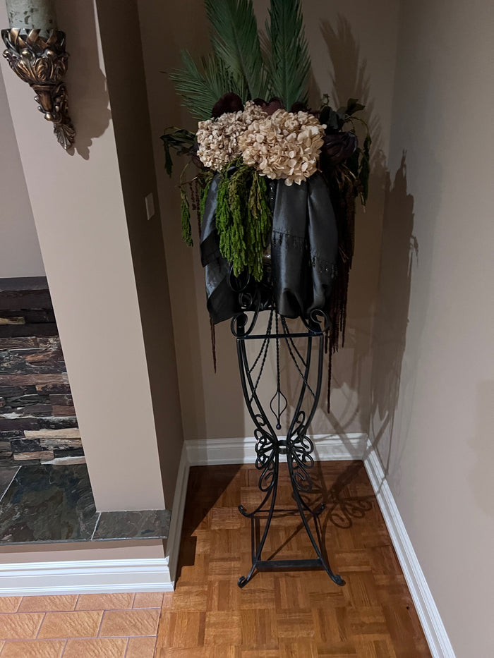 Metal Plant Stand, Glass Planter, Faux Plant