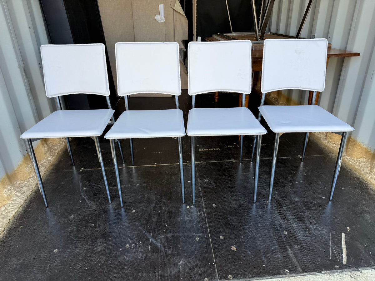 Set of 4 White Faux Leather Chairs