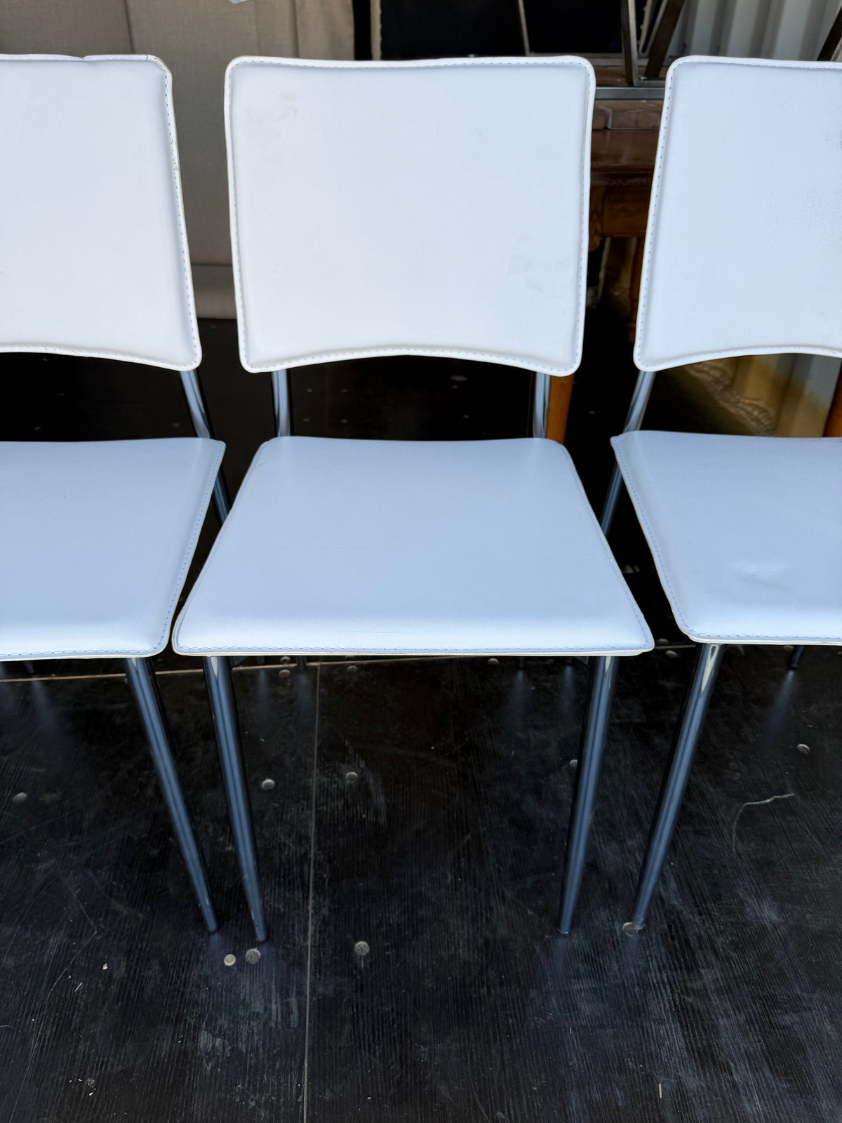Set of 4 White Faux Leather Chairs