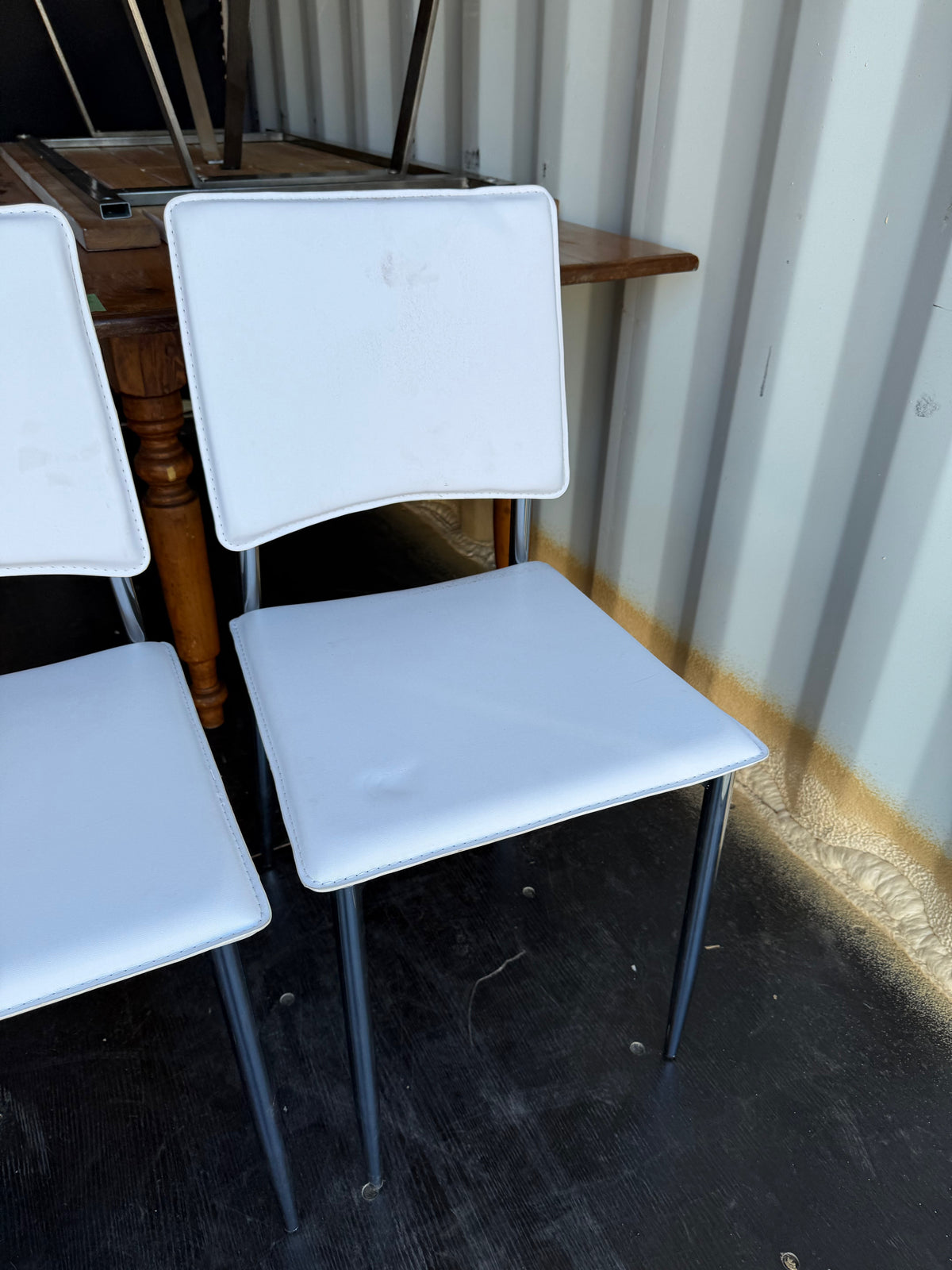 Set of 4 White Faux Leather Chairs