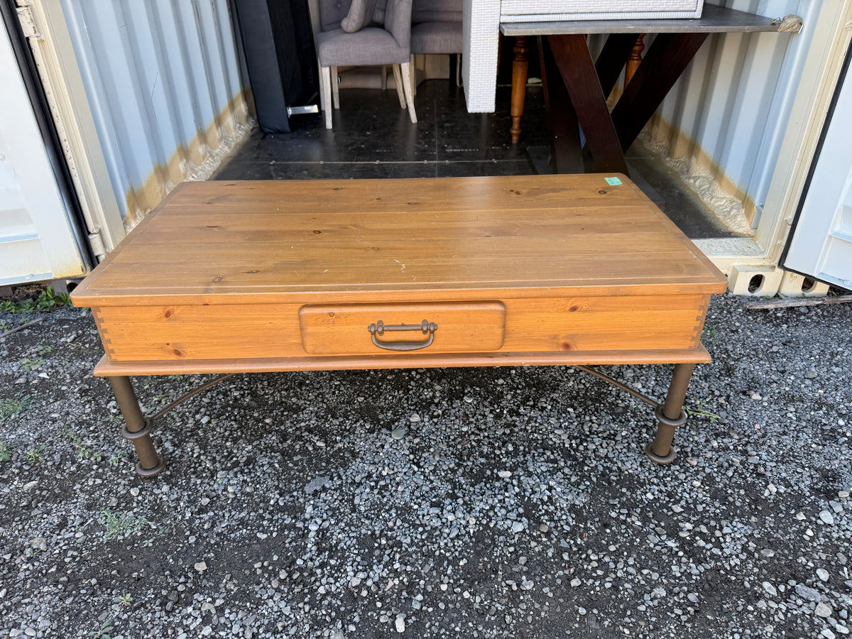 Wood Coffee Table w/1 Drawer, Metal Base