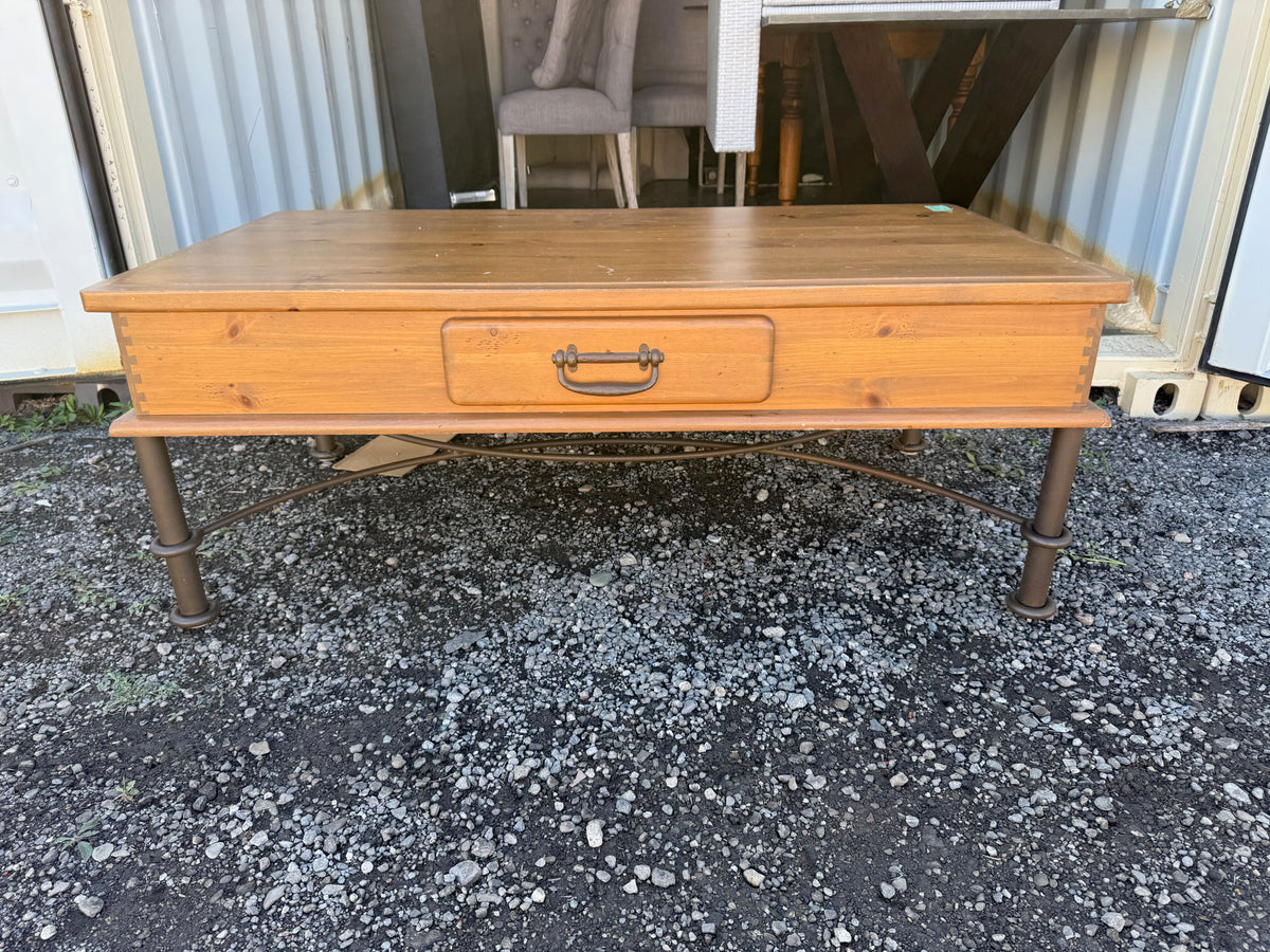 Wood Coffee Table w/1 Drawer, Metal Base