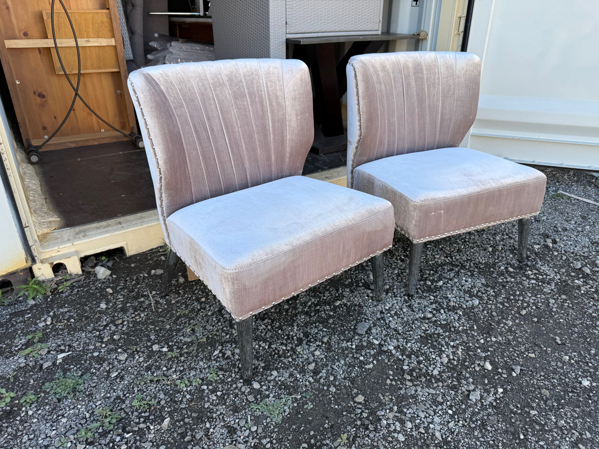 Pair of Grey Accent Chairs with Chrome Legs