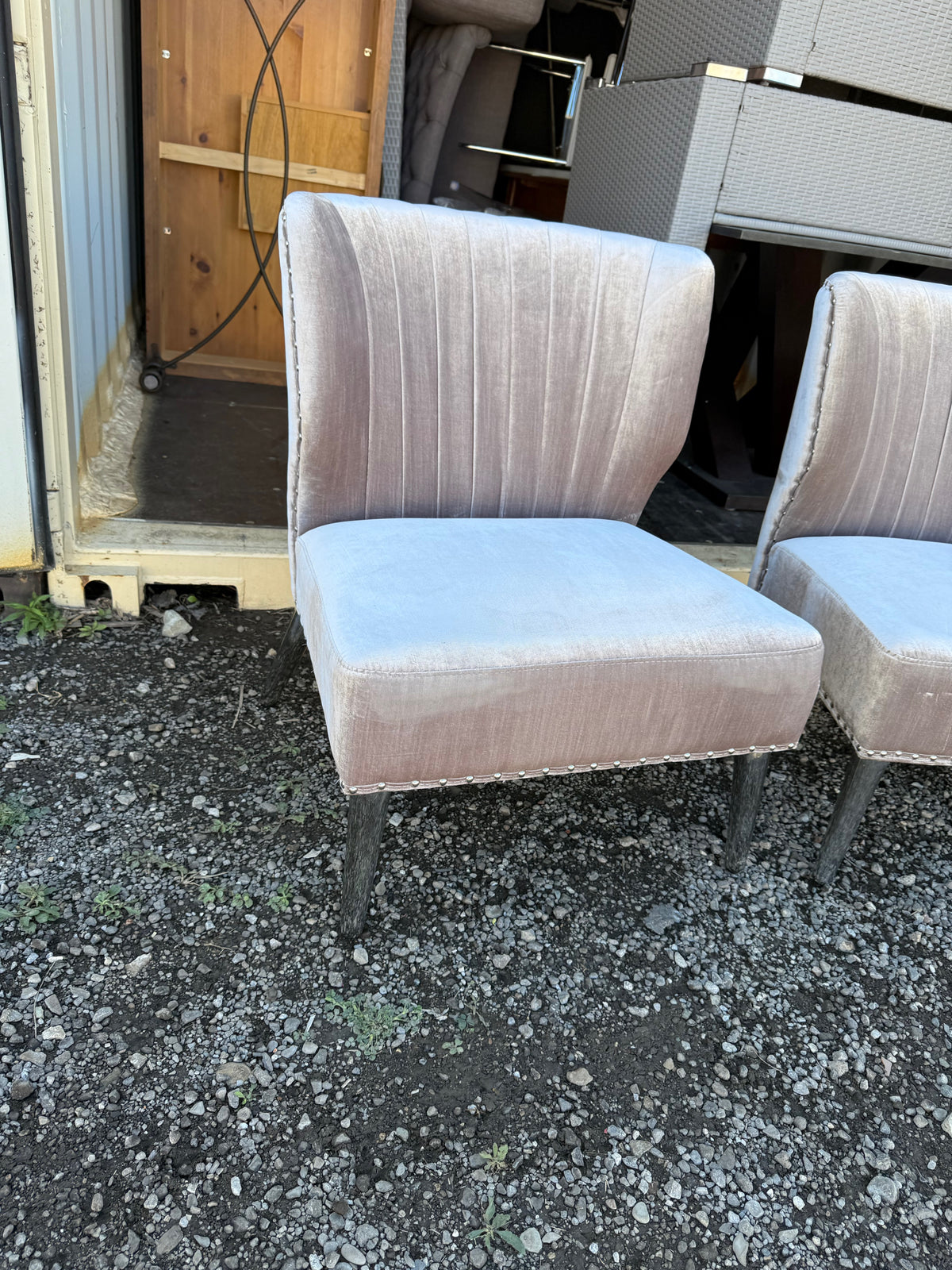 Pair of Grey Accent Chairs with Chrome Legs