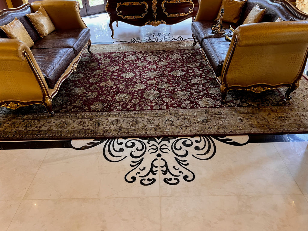 Indian Jaipur Red/Cream Wool Rug, with Artificial Silk Accents- 14.5ft x 9.95ft
