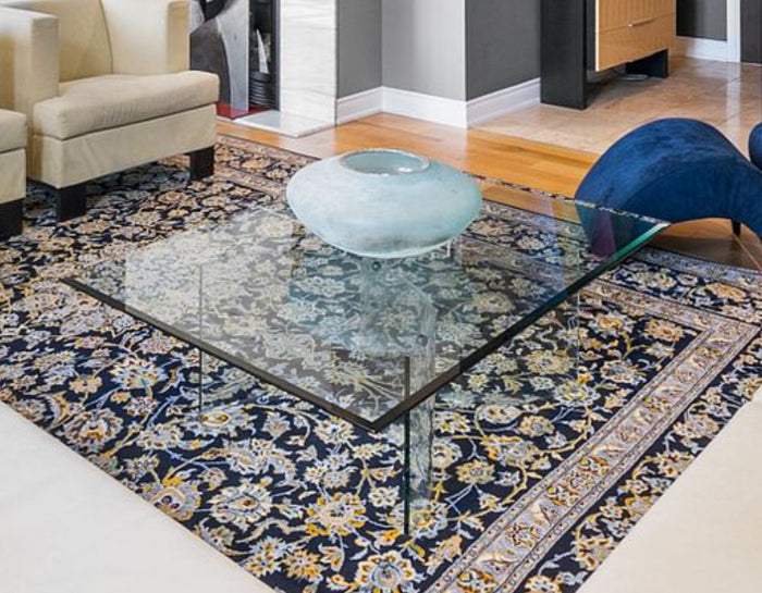 MCM Glass Coffee Table with Curved Double Pedestal Base