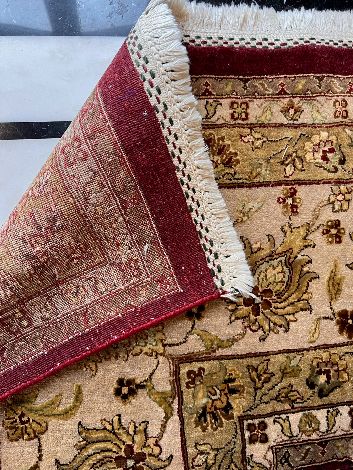Indian Jaipur Red/Cream Wool Rug, with Artificial Silk Accents- 14.5ft x 9.95ft