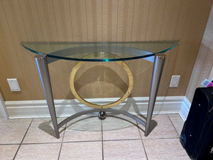 Demilune Glass Console Table, Silver & Gold Base