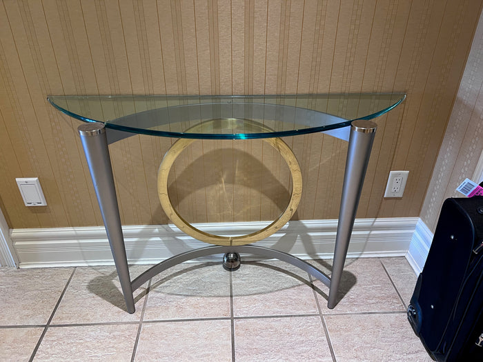 Demilune Glass Console Table, Silver & Gold Base