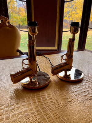 2 Flos 'Bedside Gun' Table Lamps in Gold by Philippe Starck, Made in Italy (*does not come with shades)
