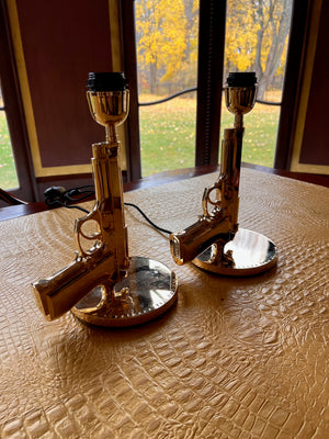 2 Flos 'Bedside Gun' Table Lamps in Gold by Philippe Starck, Made in Italy (*does not come with shades)
