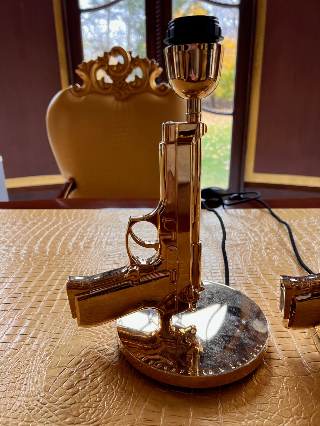 2 Flos 'Bedside Gun' Table Lamps in Gold by Philippe Starck, Made in Italy (*does not come with shades)
