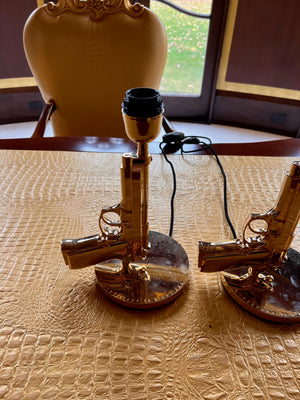 2 Flos 'Bedside Gun' Table Lamps in Gold by Philippe Starck, Made in Italy (*does not come with shades)