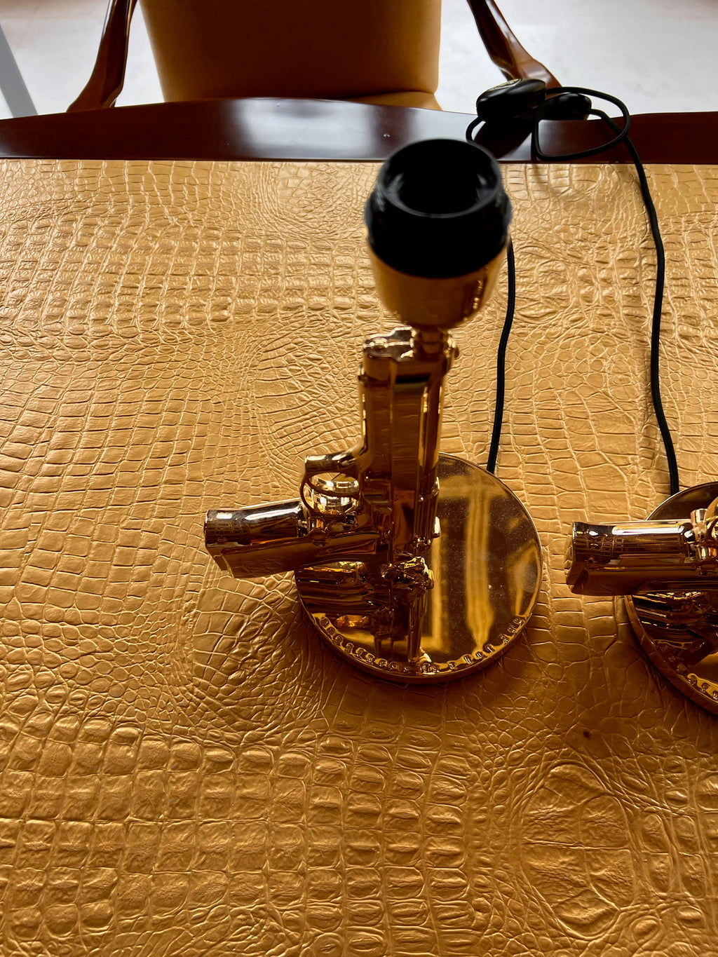 2 Flos 'Bedside Gun' Table Lamps in Gold by Philippe Starck, Made in Italy (*does not come with shades)
