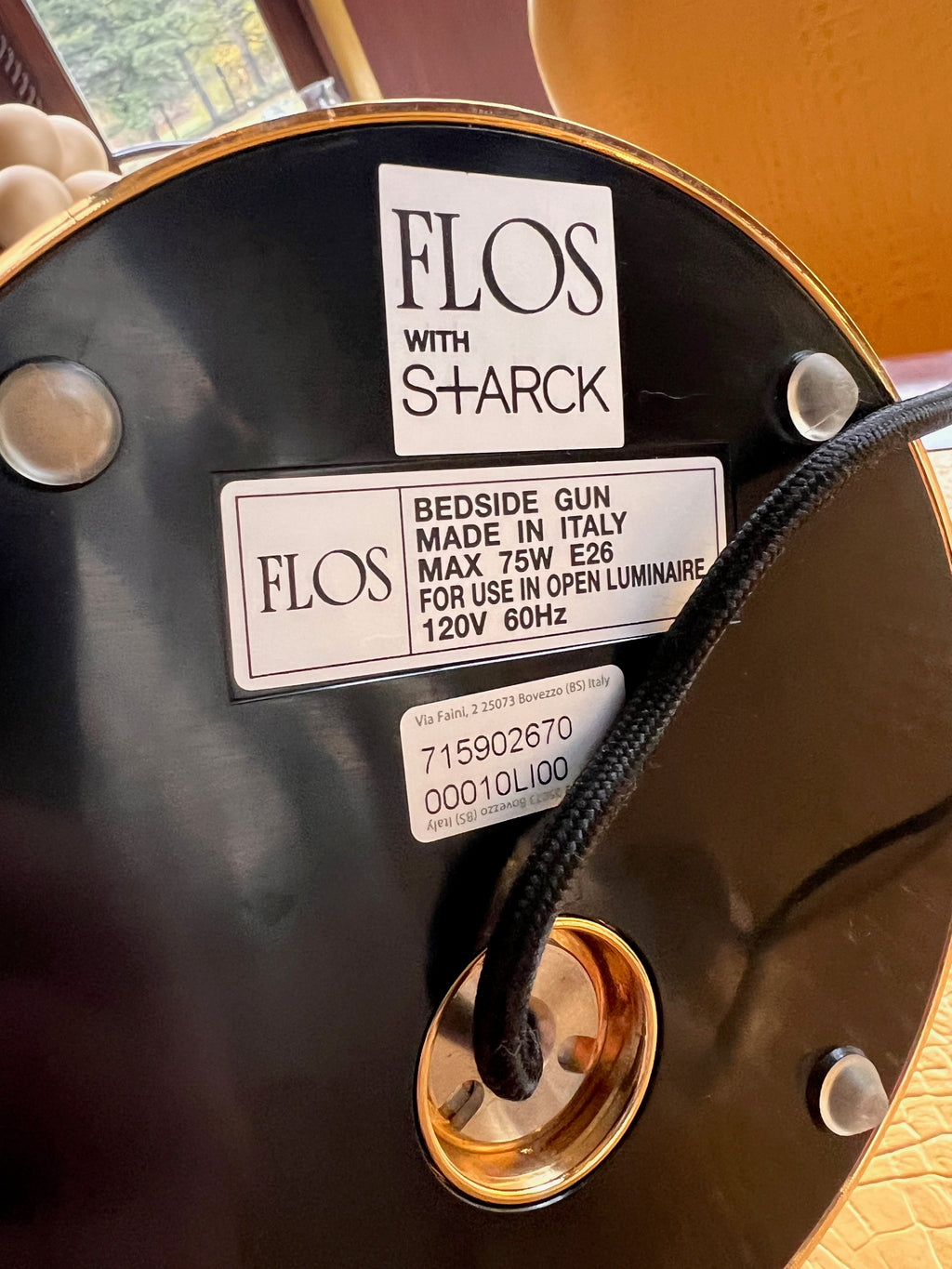 2 Flos 'Bedside Gun' Table Lamps in Gold by Philippe Starck, Made in Italy (*does not come with shades)