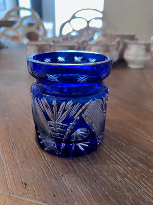 Cobalt Blue Small Crystal Vase/Jar from Val Saint Lambert, 1950s