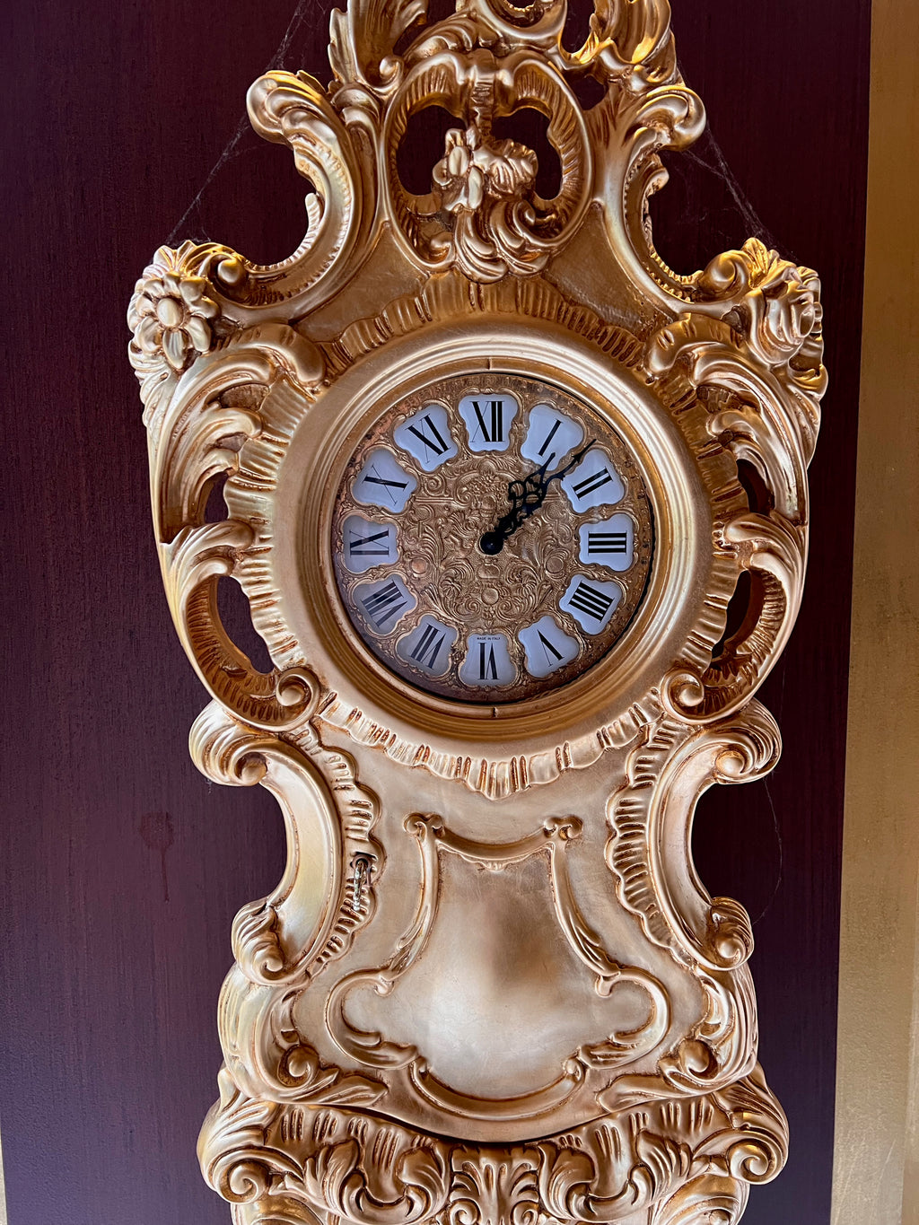 Modenese Gastone Gold Grandfather Clock, Wood with Gold Leaf Finishing, Made In Italy