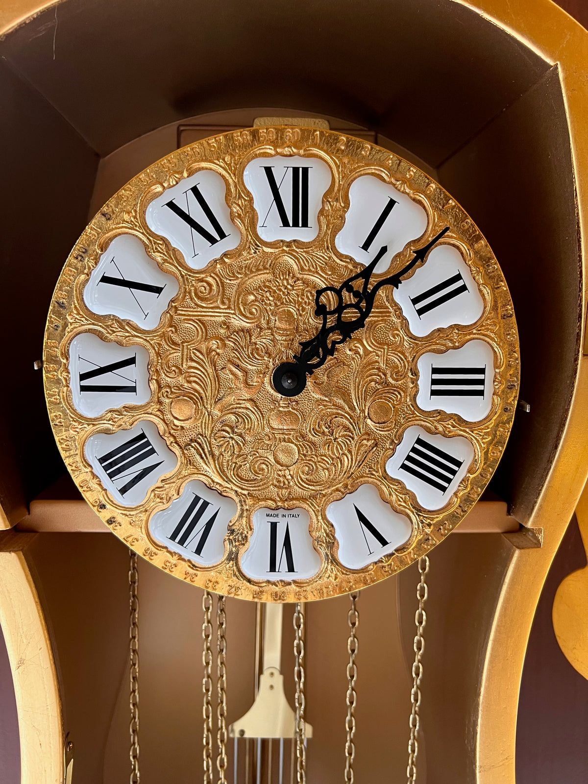 Modenese Gastone Gold Grandfather Clock, Wood with Gold Leaf Finishing, Made In Italy