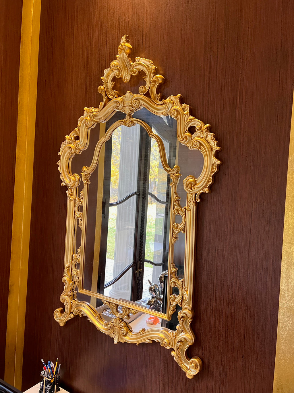 Modenese Gastone Baroque Gold Mirror, Wood with Gold Leaf Finishing, Made In Italy