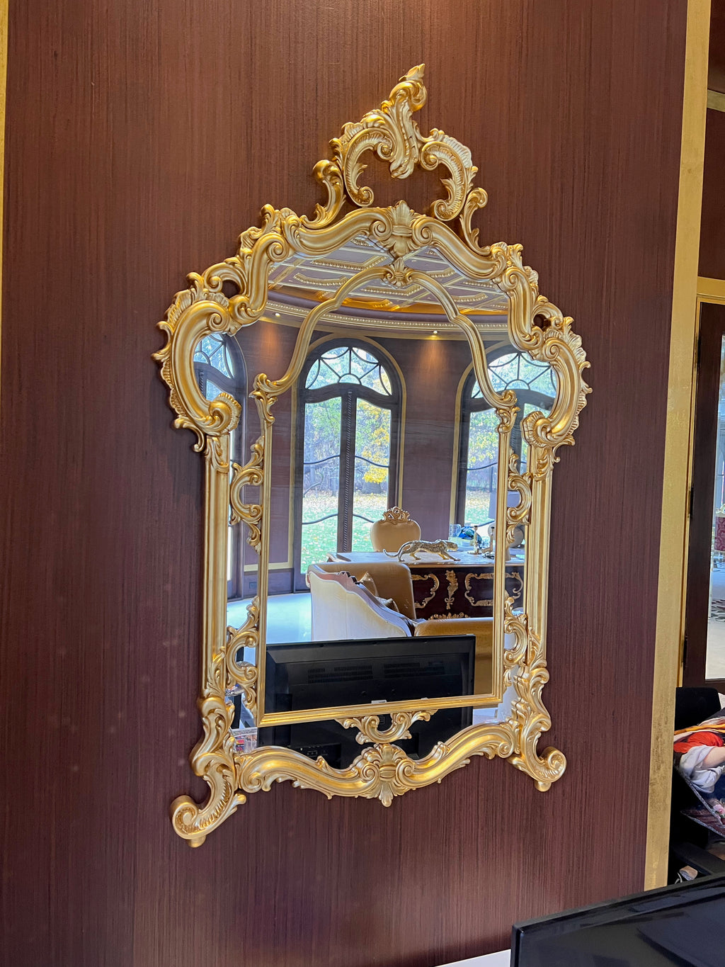 Modenese Gastone Baroque Gold Mirror, Wood with Gold Leaf Finishing, Made In Italy