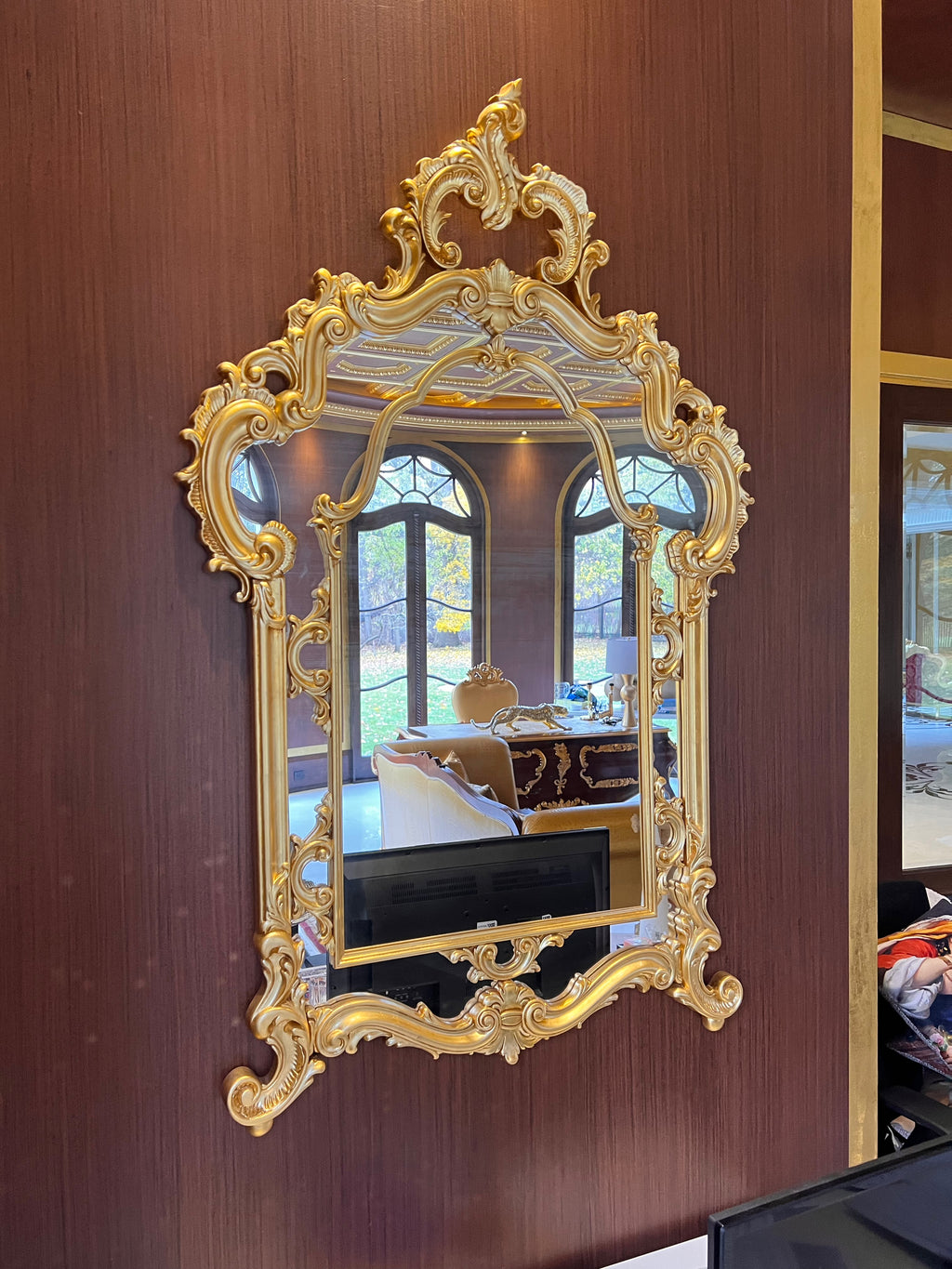 Modenese Gastone Baroque Gold Mirror, Wood with Gold Leaf Finishing, Made In Italy