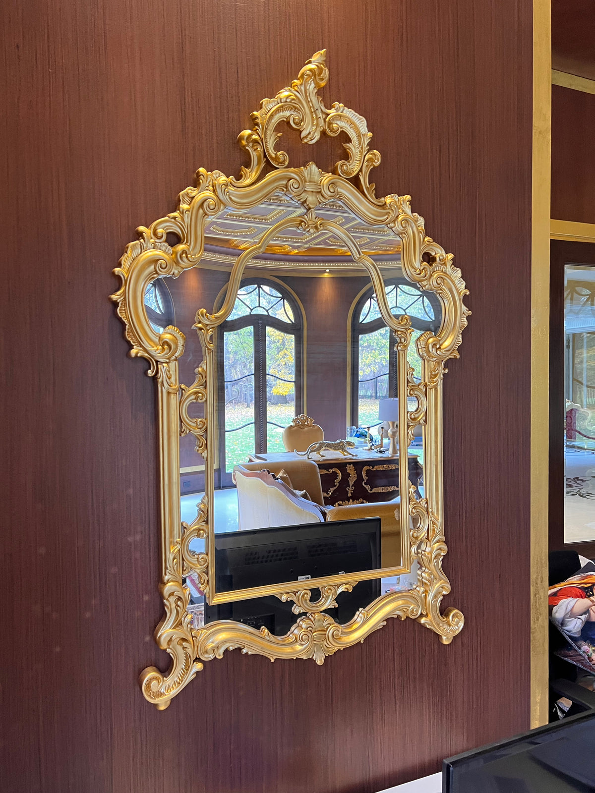 Modenese Gastone Baroque Gold Mirror, Wood with Gold Leaf Finishing, Made In Italy