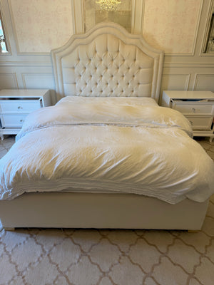 Decor-Rest Beige Tufted Queen Bed Frame