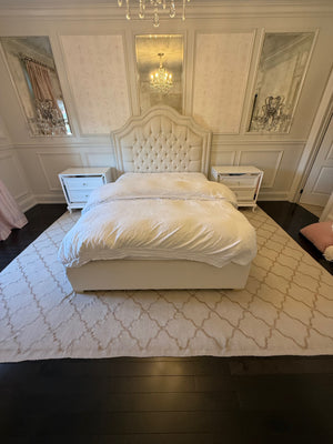 Decor-Rest Beige Tufted Queen Bed Frame