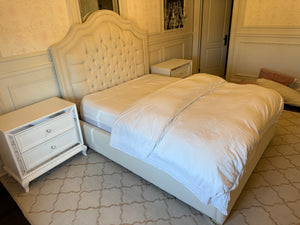 Decor-Rest Beige Tufted Queen Bed Frame