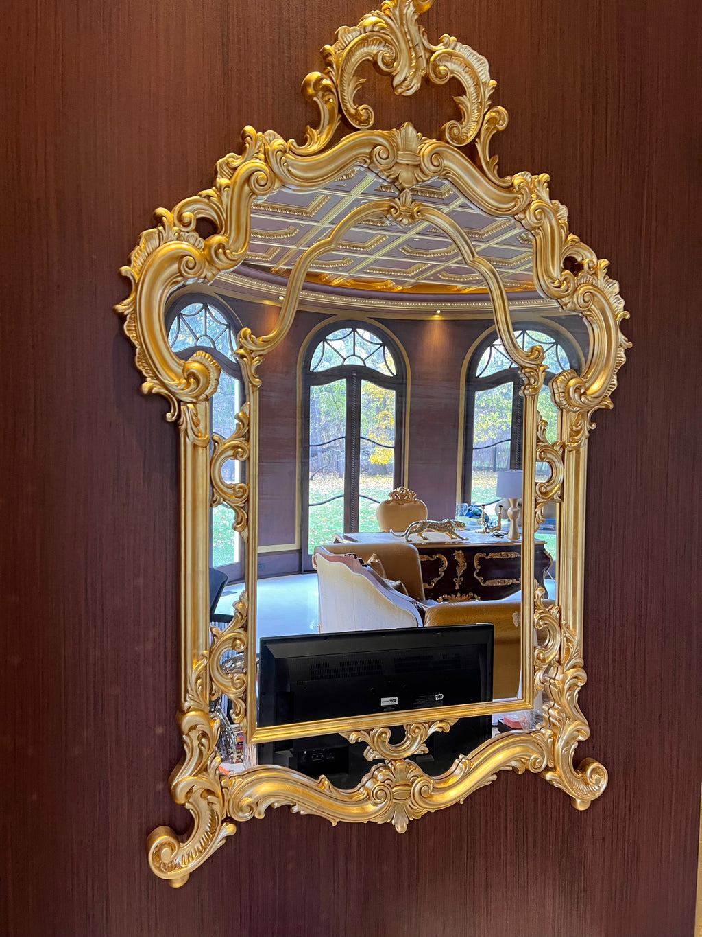 Modenese Gastone Baroque Gold Mirror, Wood with Gold Leaf Finishing, Made In Italy
