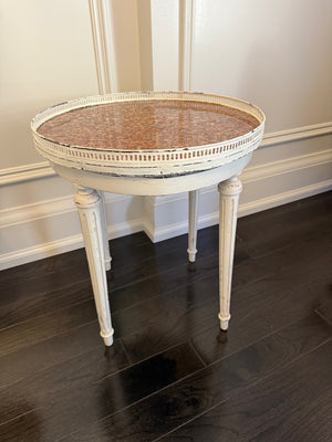Antique Louis XVI Style Marble Top Table, Refinished in White, Made in France