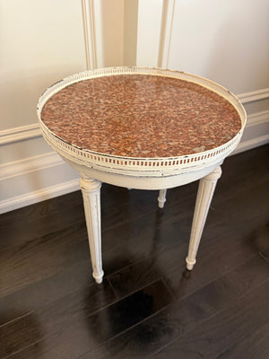 Antique Louis XVI Style Marble Top Table, Refinished in White, Made in France