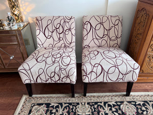 Pair of Cream w/Burgundy Details Accent Chairs