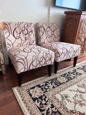 Pair of Cream w/Burgundy Details Accent Chairs