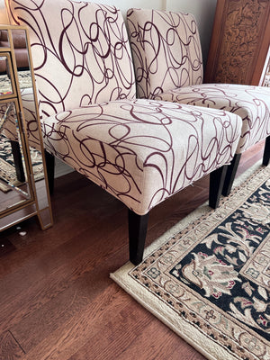 Pair of Cream w/Burgundy Details Accent Chairs