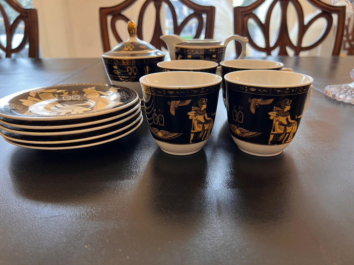 Fathi Mahmoud Limoges Made in Egypt Lot- 4 Cups & Saucers, Cream, Sugar
