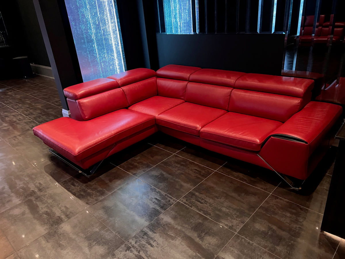 Red Leather Sectional Sofa, Left Facing