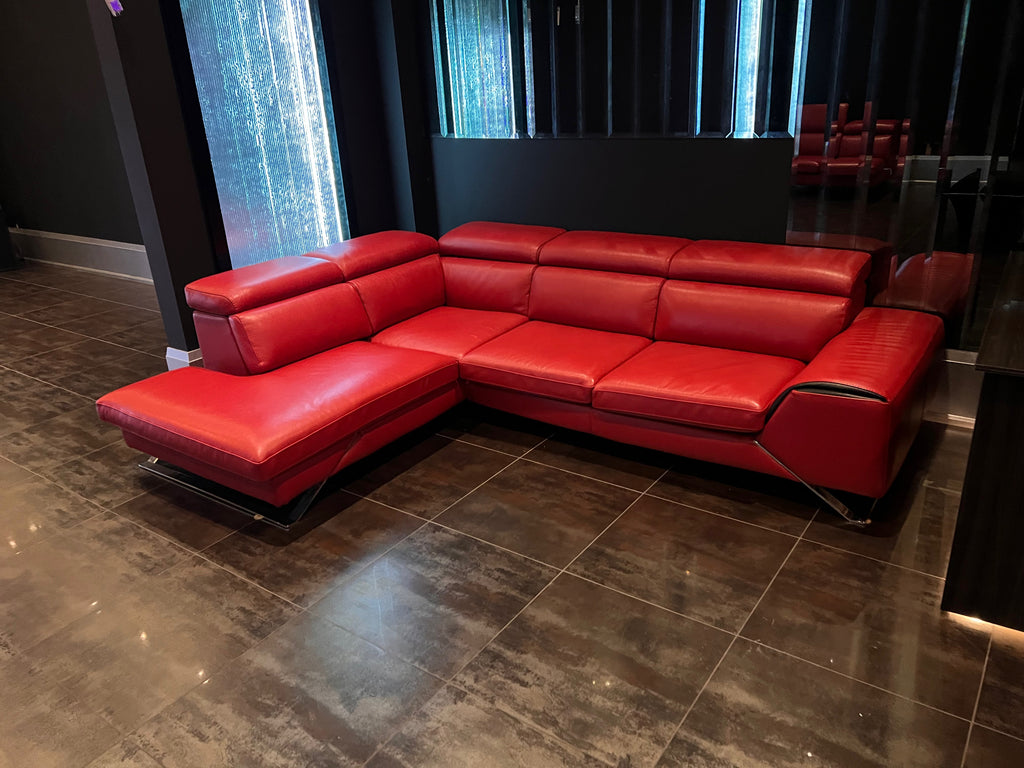 Red Leather Sectional Sofa, Left Facing