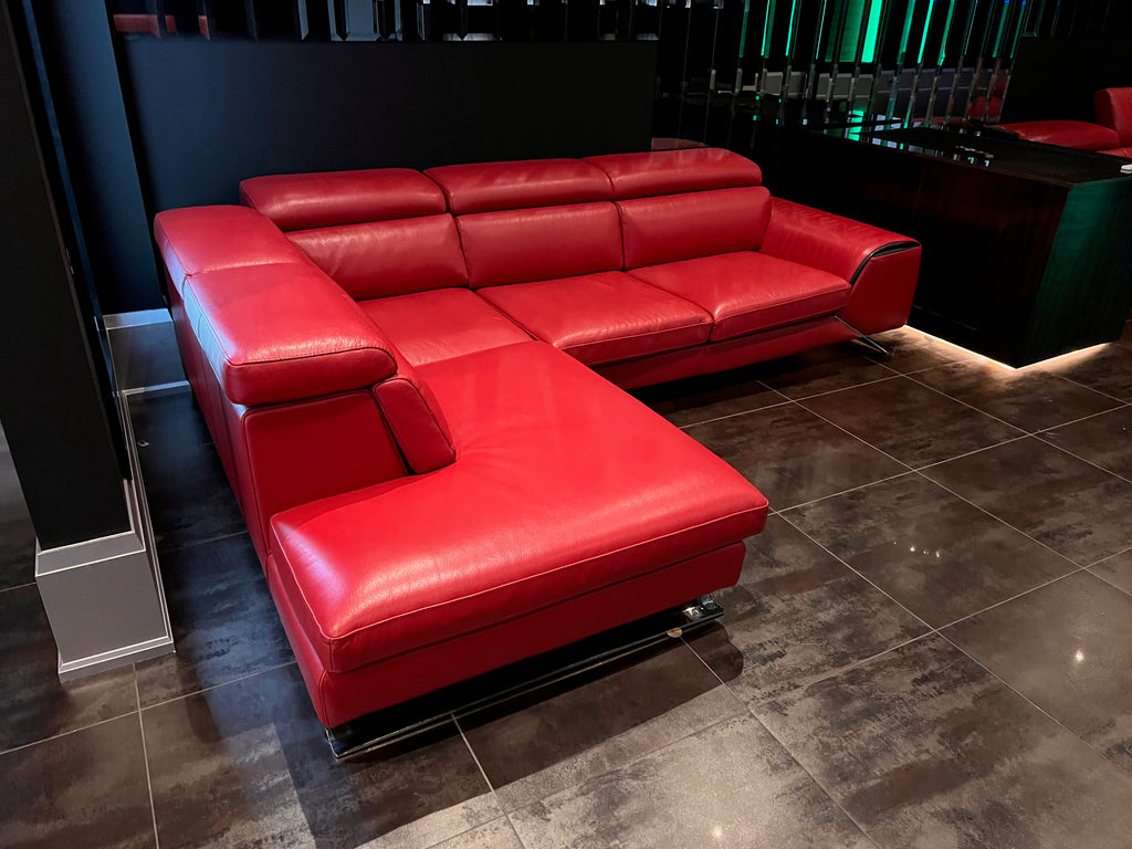 Red Leather Sectional Sofa, Left Facing