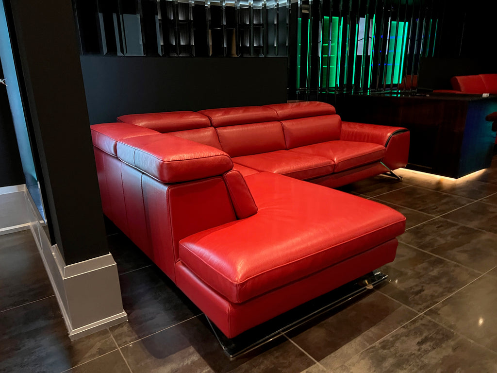 Red Leather Sectional Sofa, Left Facing