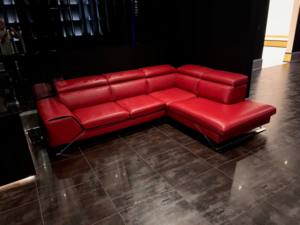 Red Leather Sectional Sofa, Right Facing