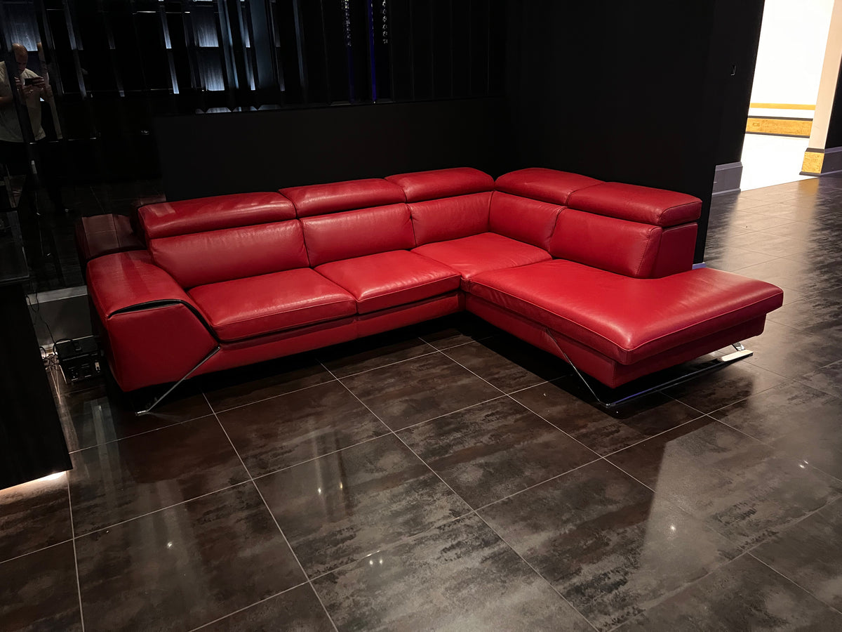Red Leather Sectional Sofa, Right Facing