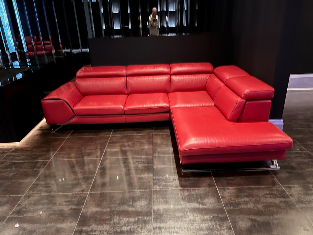 Red Leather Sectional Sofa, Right Facing