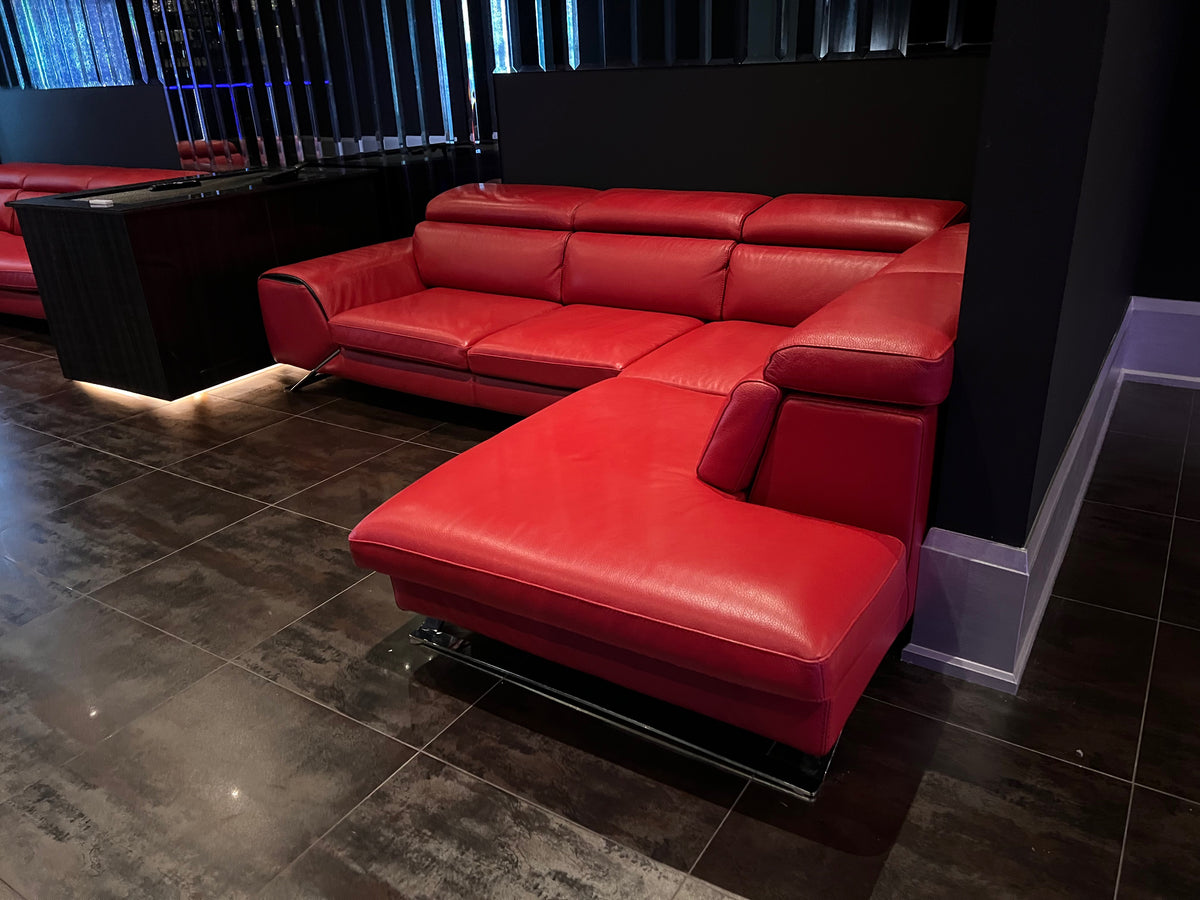Red Leather Sectional Sofa, Right Facing