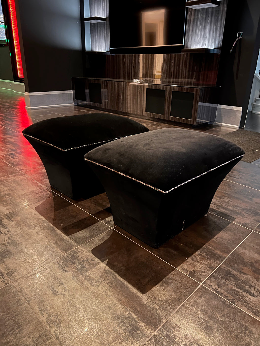 2 Black Velvet Ottomans