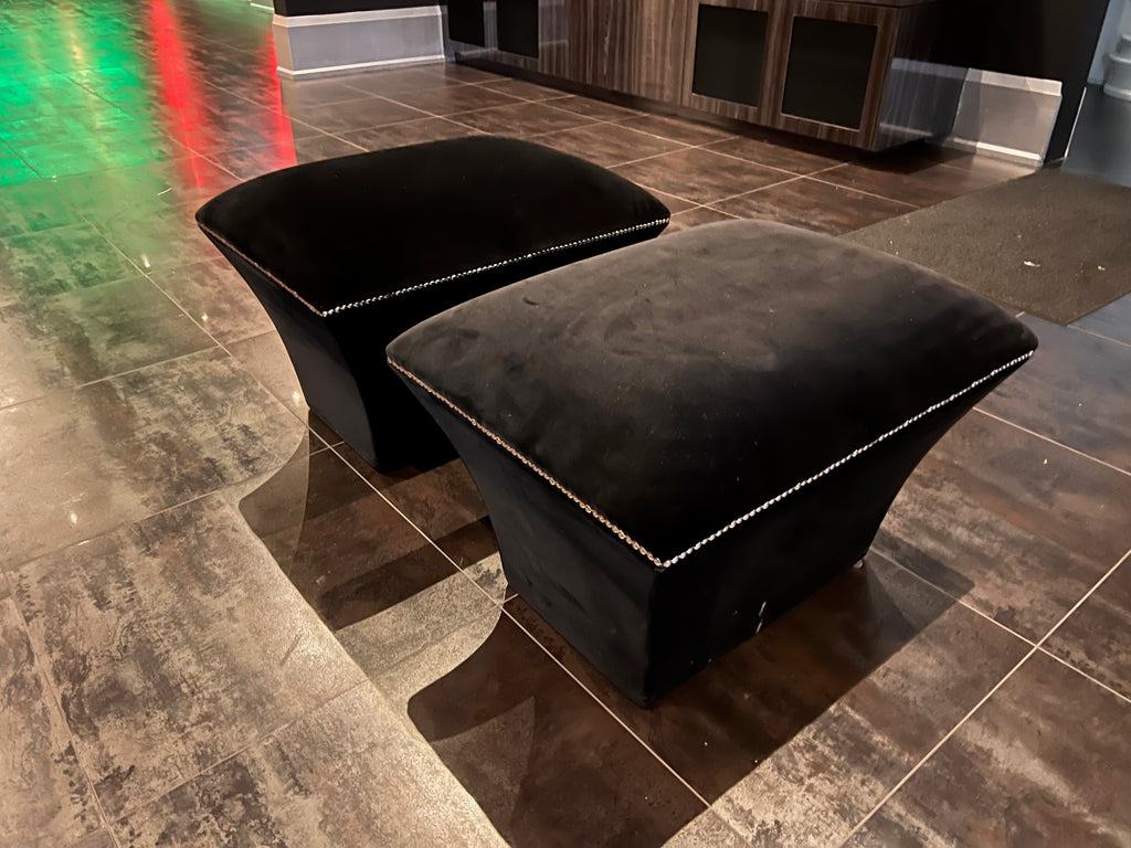 2 Black Velvet Ottomans