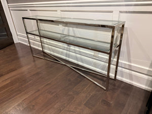 2 Tier Chrome and Glass Console Table