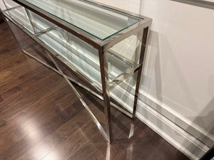 2 Tier Chrome and Glass Console Table