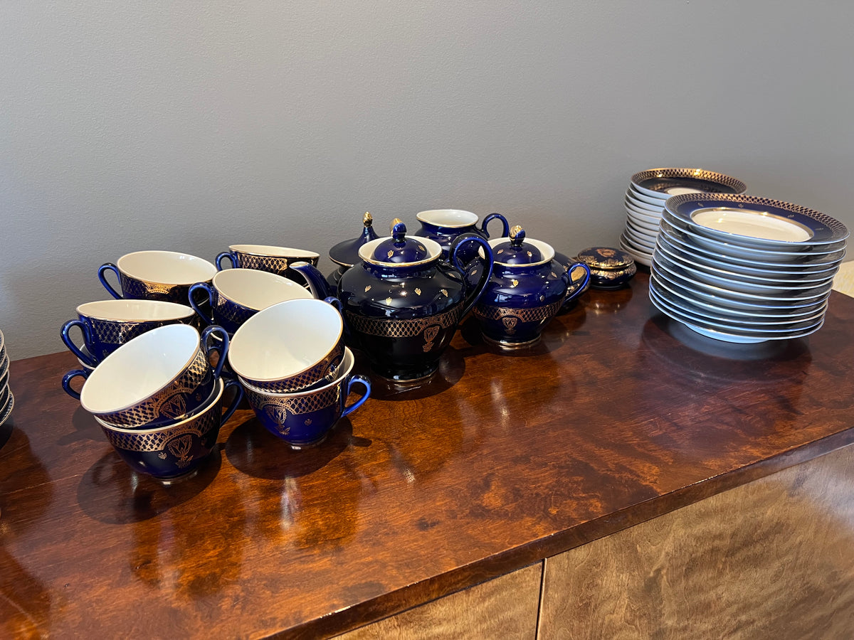 Vintage Lomonosov St. Petersburg Russian Cobalt Blue Tea/Dessert Set, Set for 12